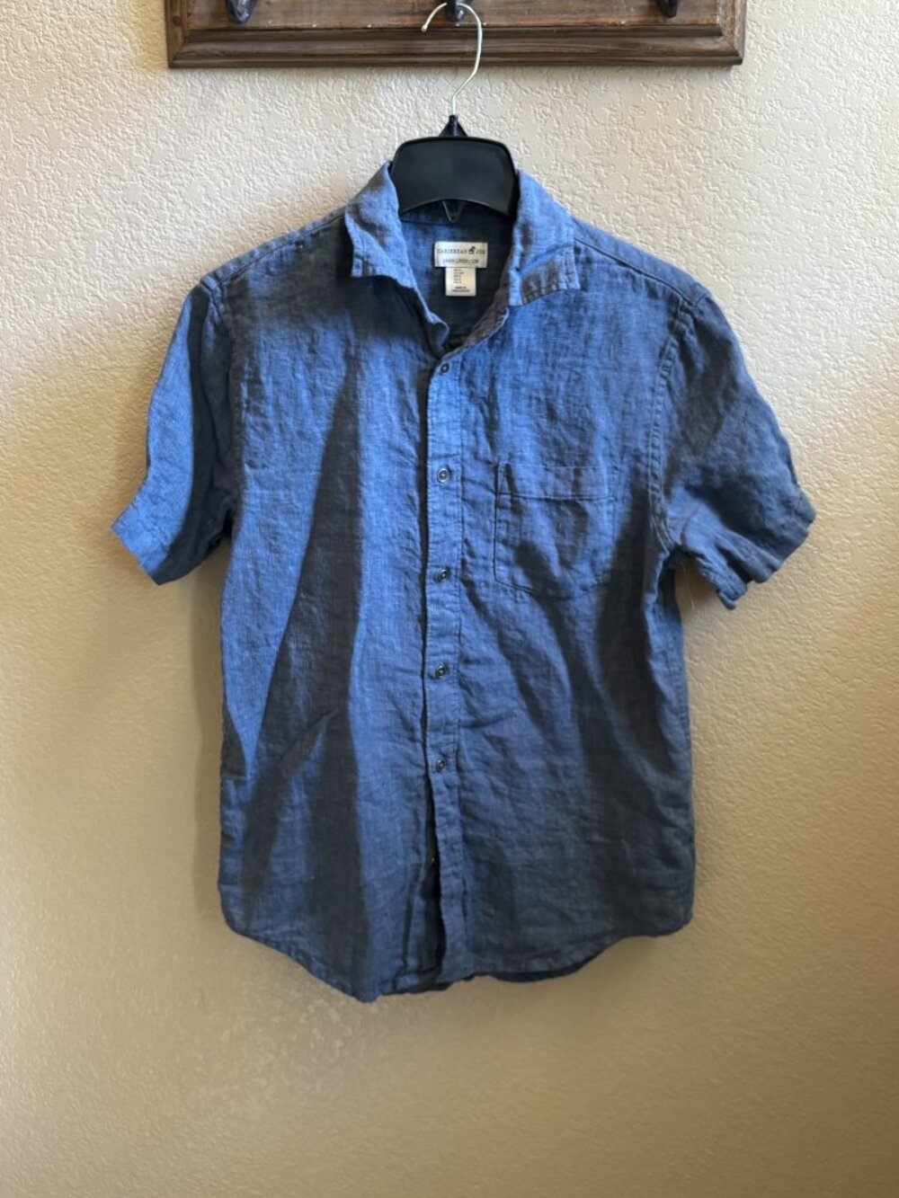 Men's Caribbean Joe Blue Linen Shirt, Size Small